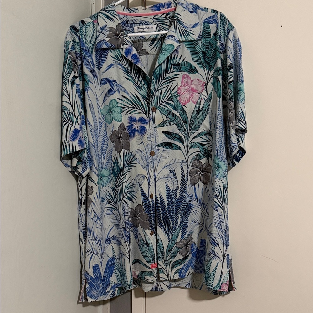 Tommy Bahama Tropical Leaf Shirt in Blue and Green